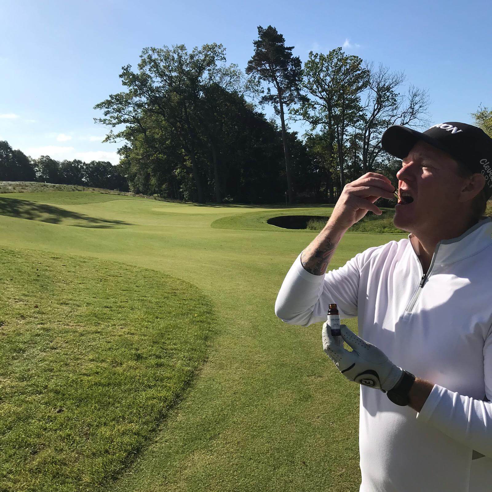 European Tour player Daniel Gaunt testing CBD products while on the course as part of his role as product development advisor