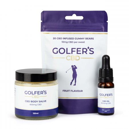 Golfers CBD body salve, CBD gummy bears and CBD oil